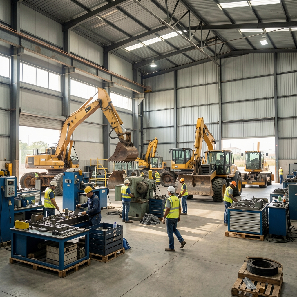 Planta industrial argentina con trabajadores y maquinaria pesada en galpón moderno representando recuperación de la producción manufacturera